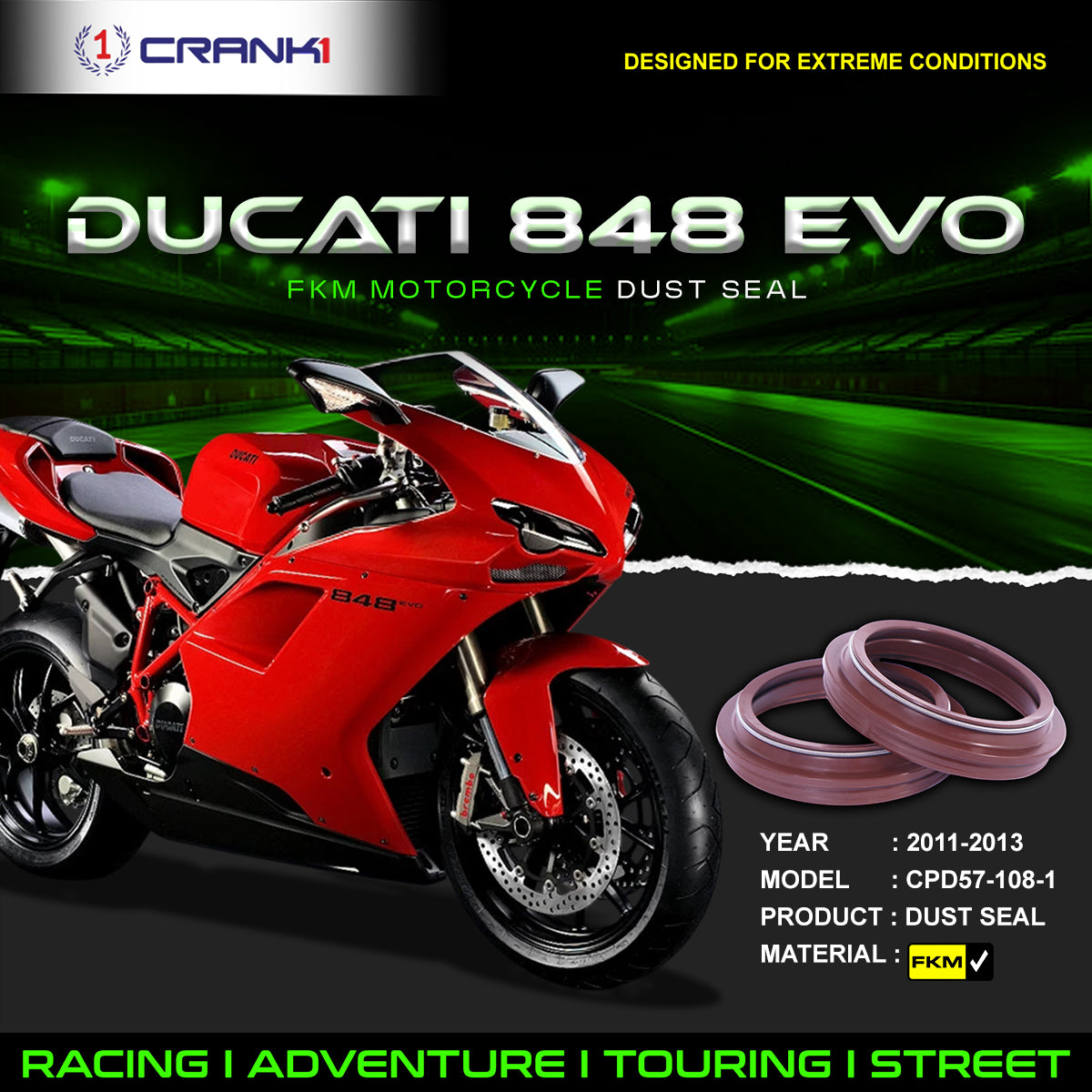 Fork Dust Seals Pair For Ducati 848 EVO (2011-2013) - CPD57-108-1