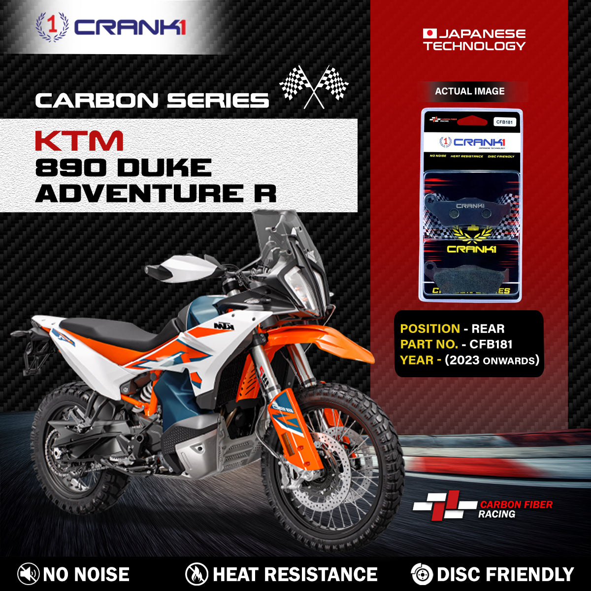 Carbon Brake Pads For KTM 890 Duke  Adventure R (2023 Onwards) - Rear - CFB181