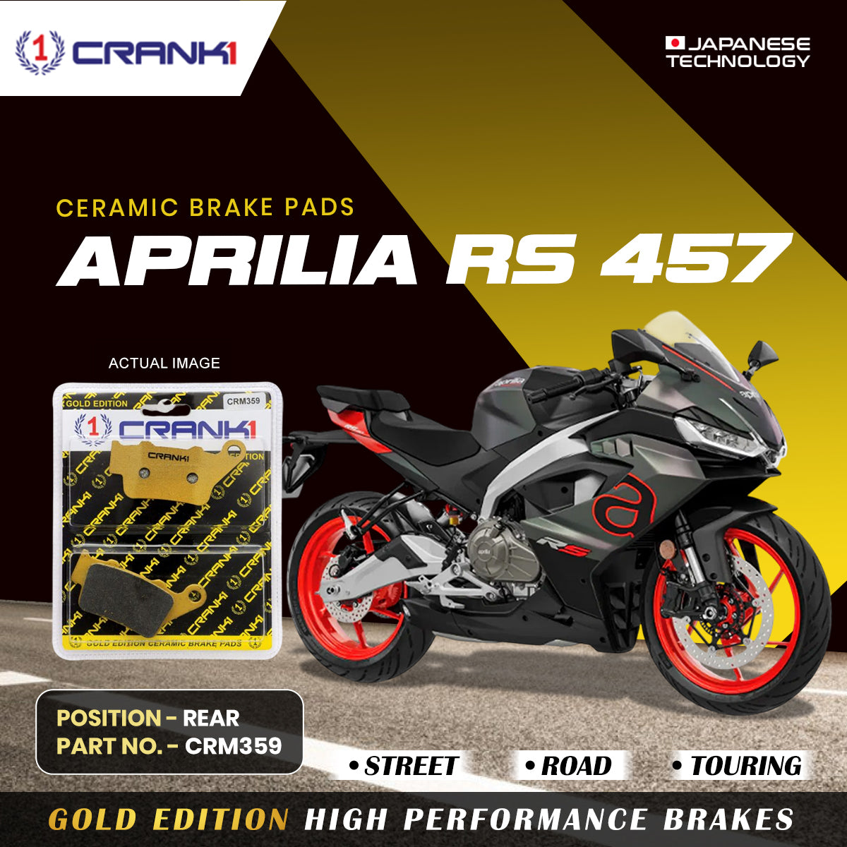 Ceramic Brake Pads For Aprilia RS 457 - Rear - CRM359