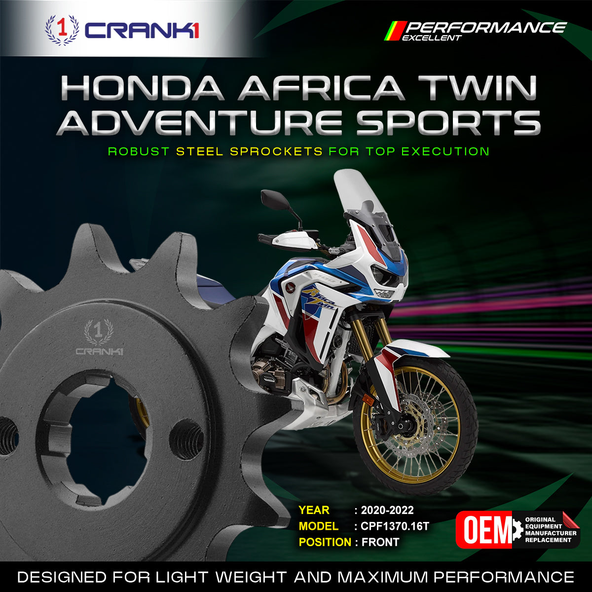 Sprocket For Honda Africa Twin Adventure Sports (2020-2022) - Front - CPF1370.16T