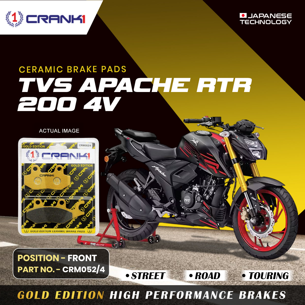 Ceramic Brake Pads For TVS Apache RTR 200 4V - Front - CRM052/4