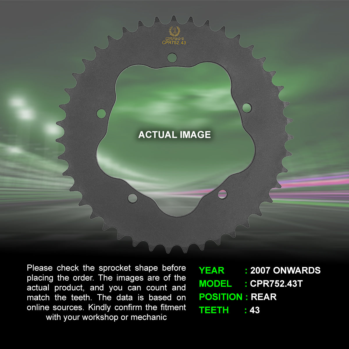 Sprocket For  Aprilia Mana 850 GT (2007 Onwards) - Rear - CPR752.43T
