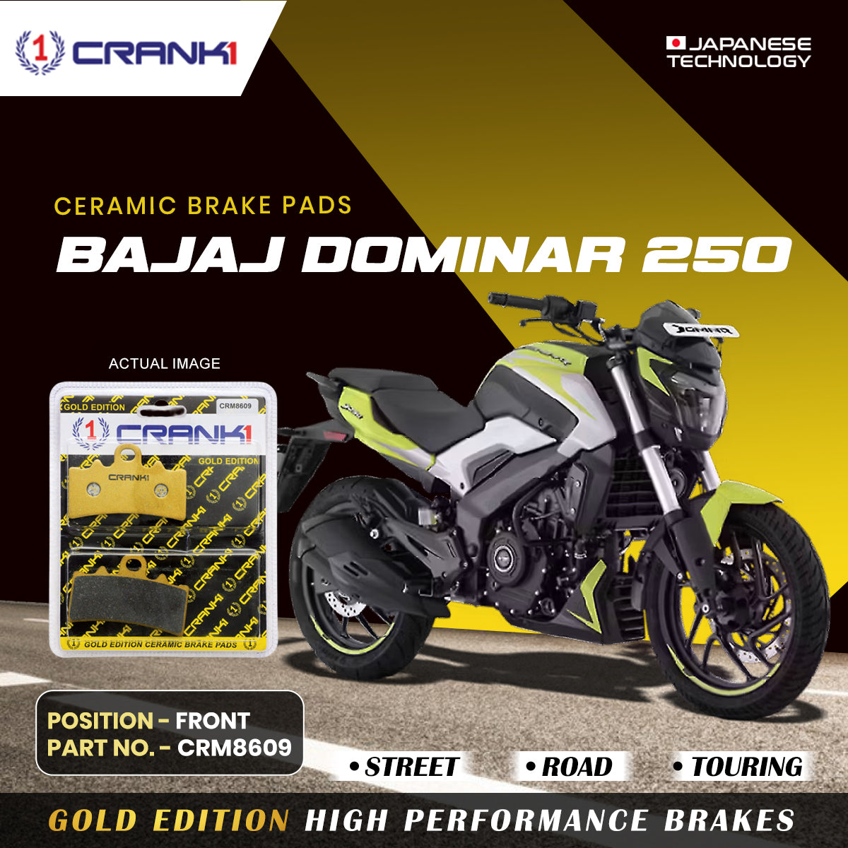 Ceramic Brake Pads For Bajaj Dominar 250 - Front - CRM8609