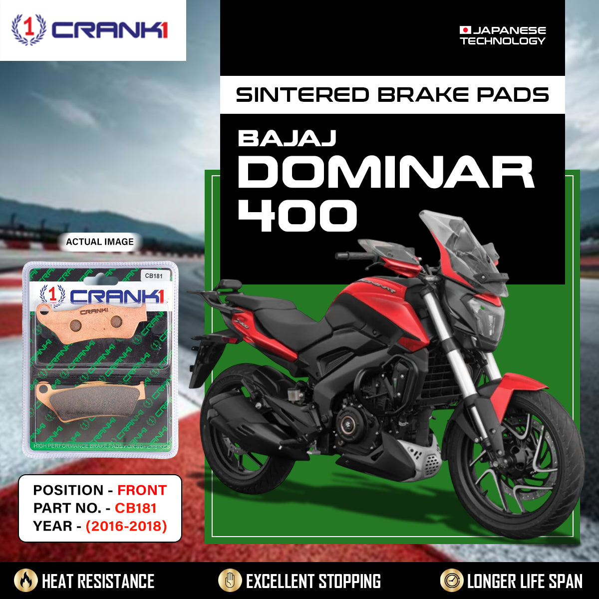 Sintered Brake Pads For Bajaj Dominar 400 (2016-2018) - Front - CB181