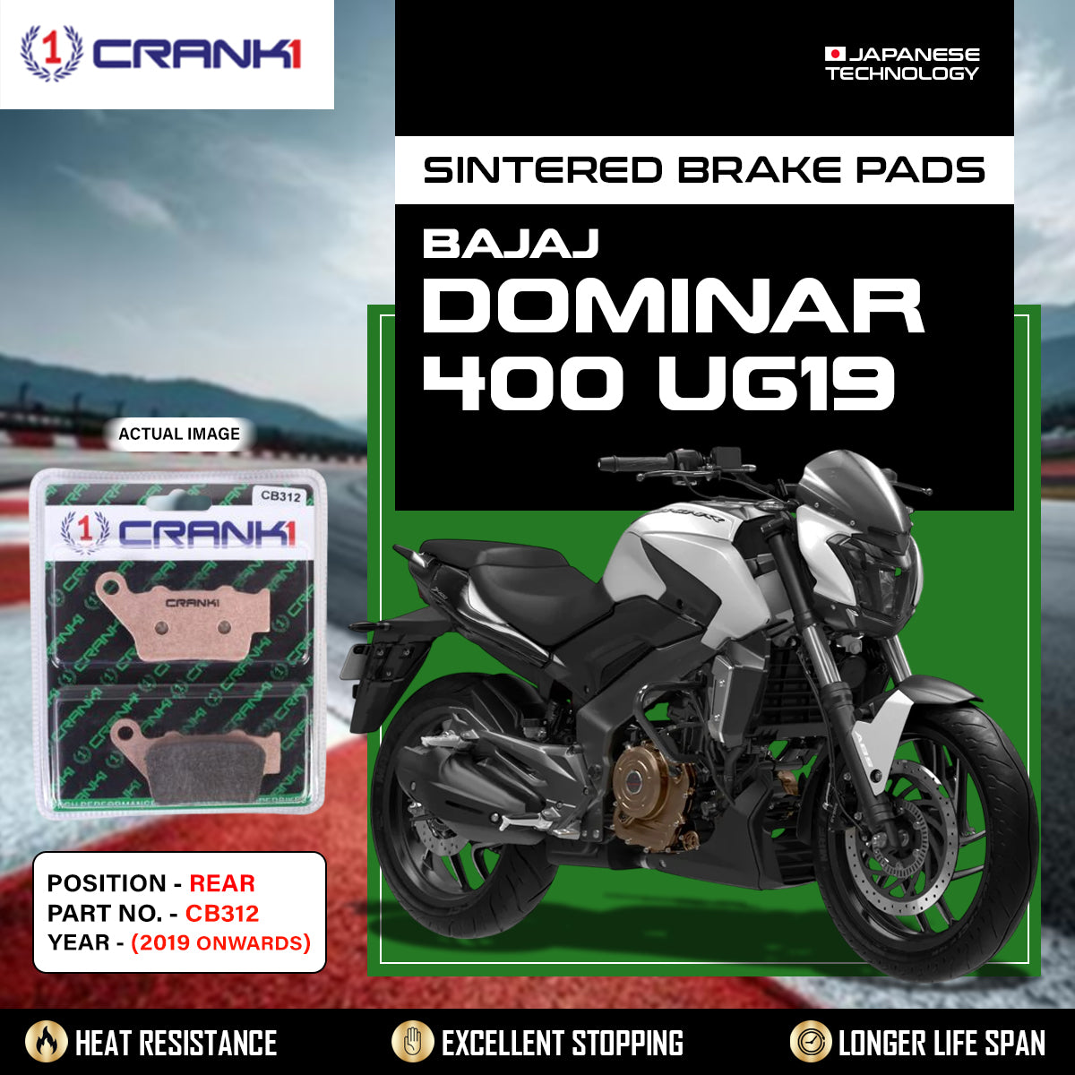 Sintered Brake Pads For Bajaj Dominar 400 UG19 (2019 Onwards) - Rear - CB312