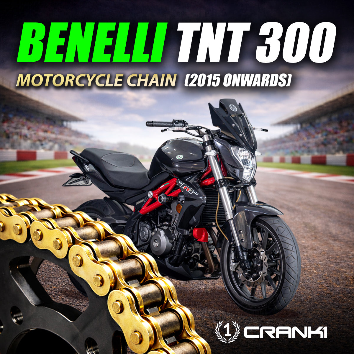 Chain For Benelli TNT 300 (2015 Onwards) - 525 Pitch x 108 Links Gold (ZVMX)