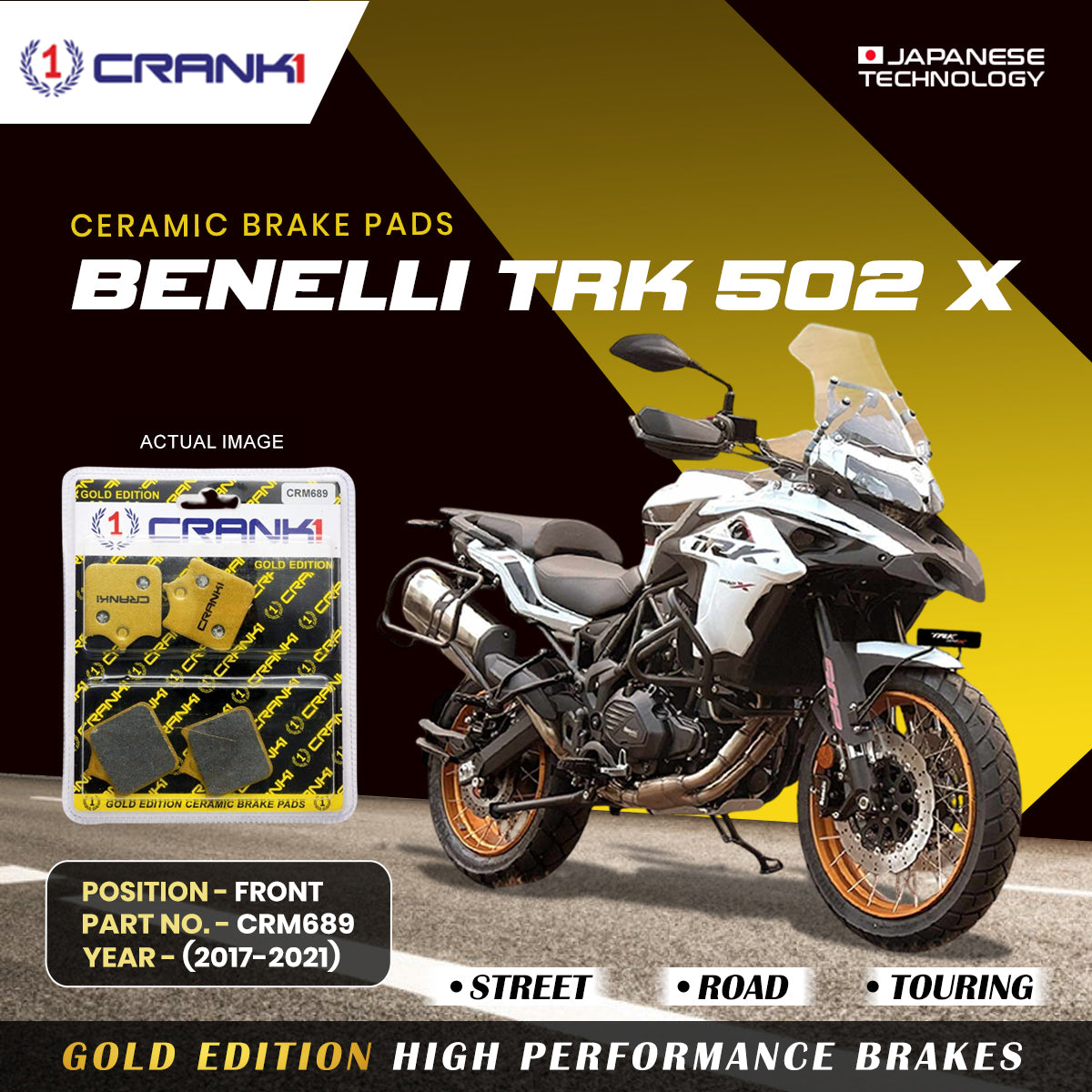 Ceramic Brake Pads For Benelli TRK 502 X (2017-2021) - Front - CRM689 - 2 Sets