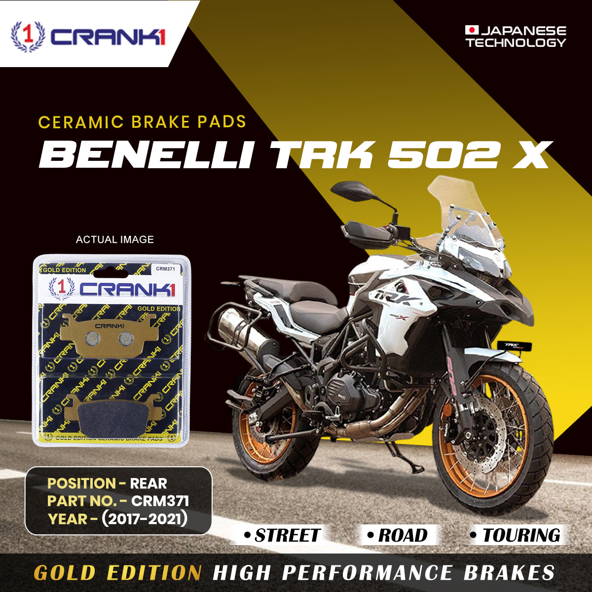 Ceramic Brake Pads For Benelli TRK 502 X (2017-2021) - Rear - CRM371