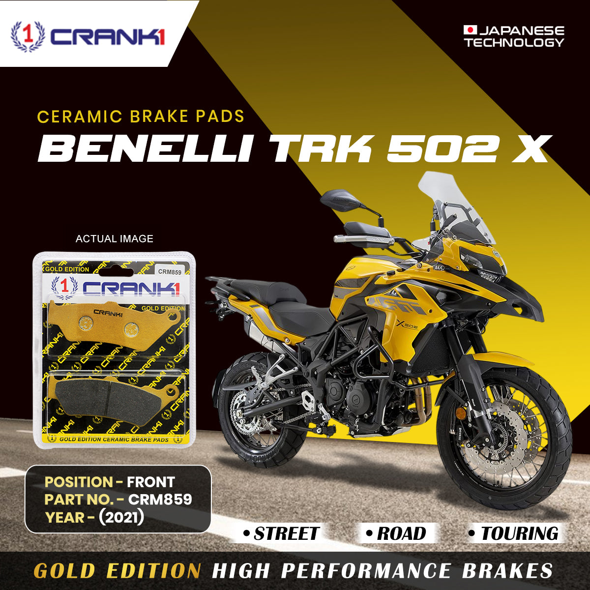 Ceramic Brake Pads For Benelli TRK 502 X (2021) - Front - CRM859 - 1 Set