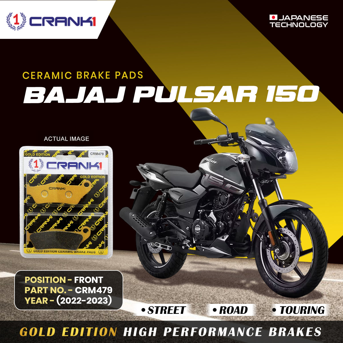 Ceramic Brake Pads For Bajaj Pulsar 150 (2022-2023) - Front - CRM479