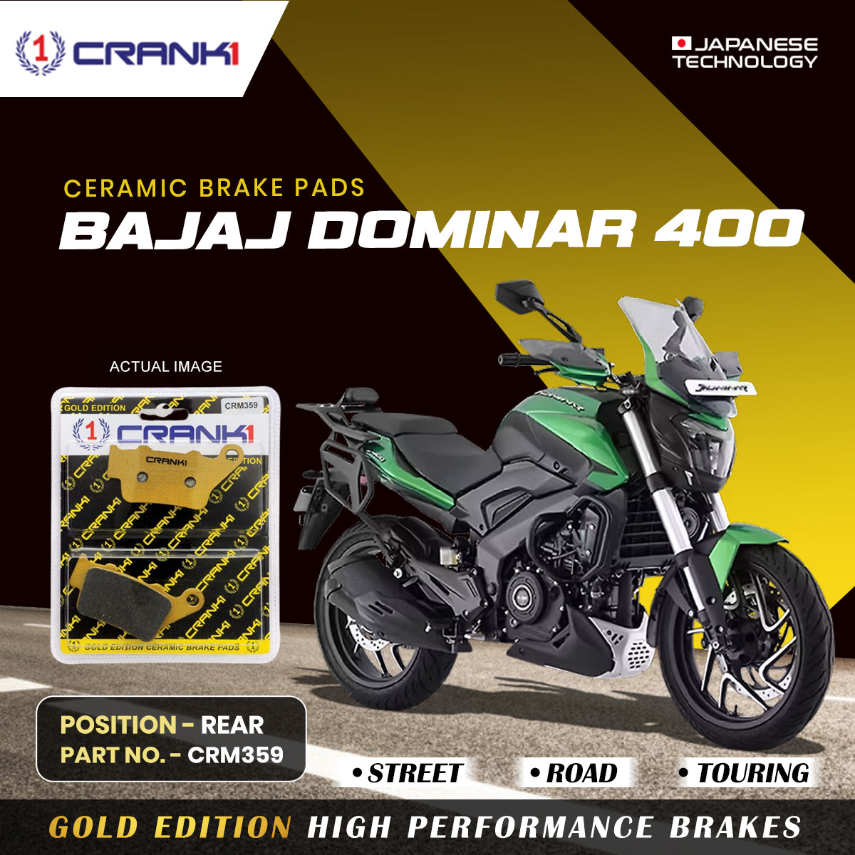 Ceramic Brake Pads For Bajaj Dominar 400 - Rear - CRM359