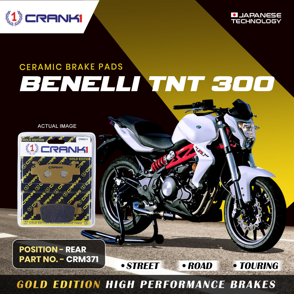 Ceramic Brake Pads For Benelli TNT 300 - Rear - CRM371