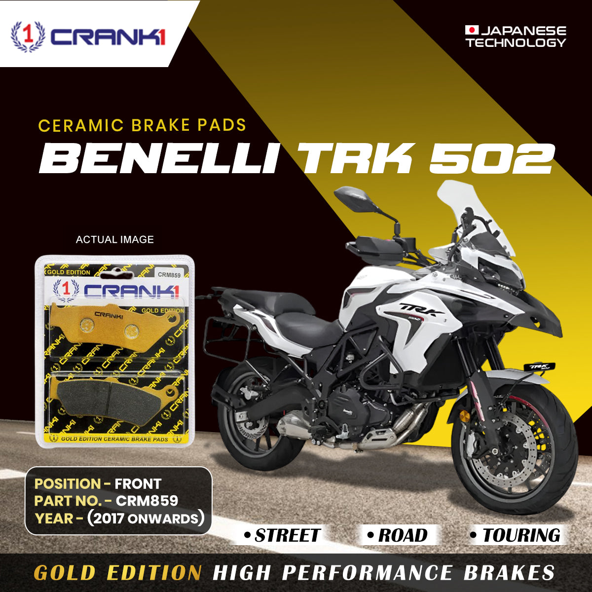 Ceramic Brake Pads For Benelli TRK 502 (2017 Onwards) - Front - CRM859 - 2 Sets