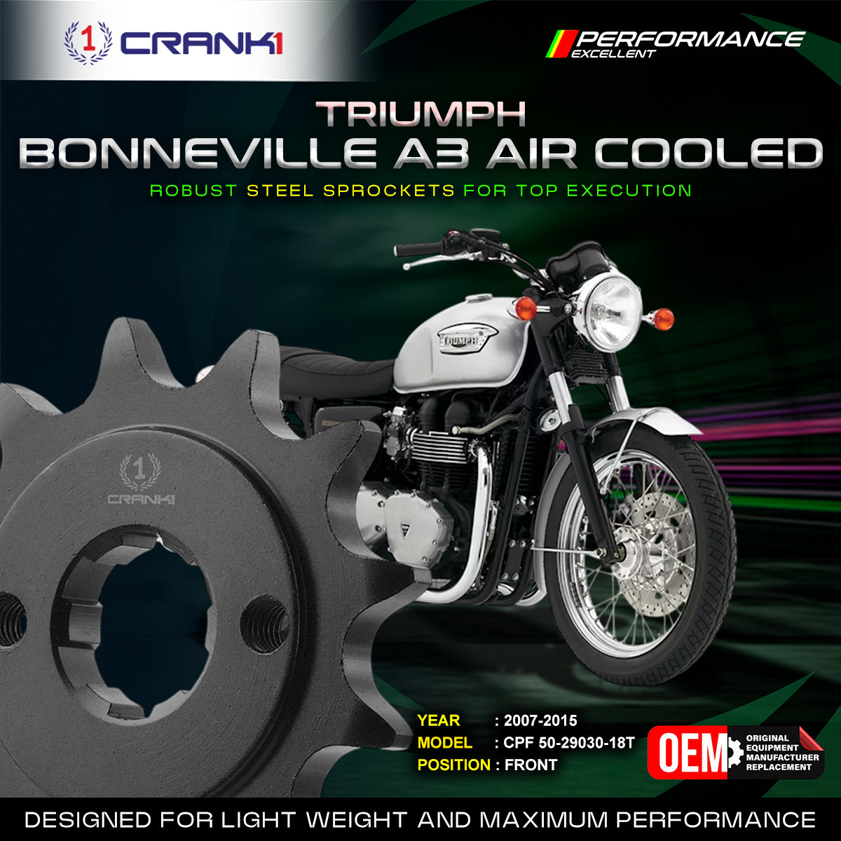 Sprocket For Triumph Bonneville A3 Air Cooled  (2007-2015) - Front - CPF50-29030-18T
