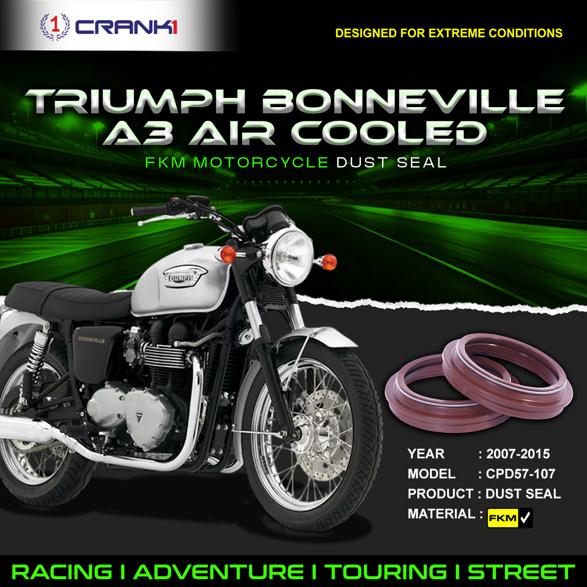 Fork Dust Seals Pair For Triumph Bonneville A3 Air Cooled (2007-2015) - CPD57-107