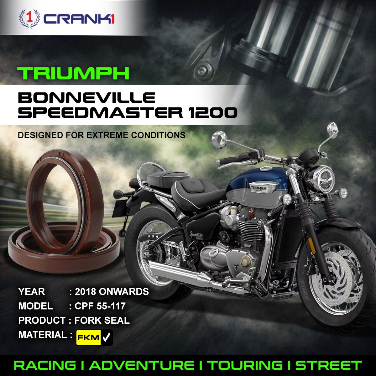 Fork Oil Seals Pair For Triumph Bonneville Speedmaster 1200 (2018 Onwards) - CPF55-117