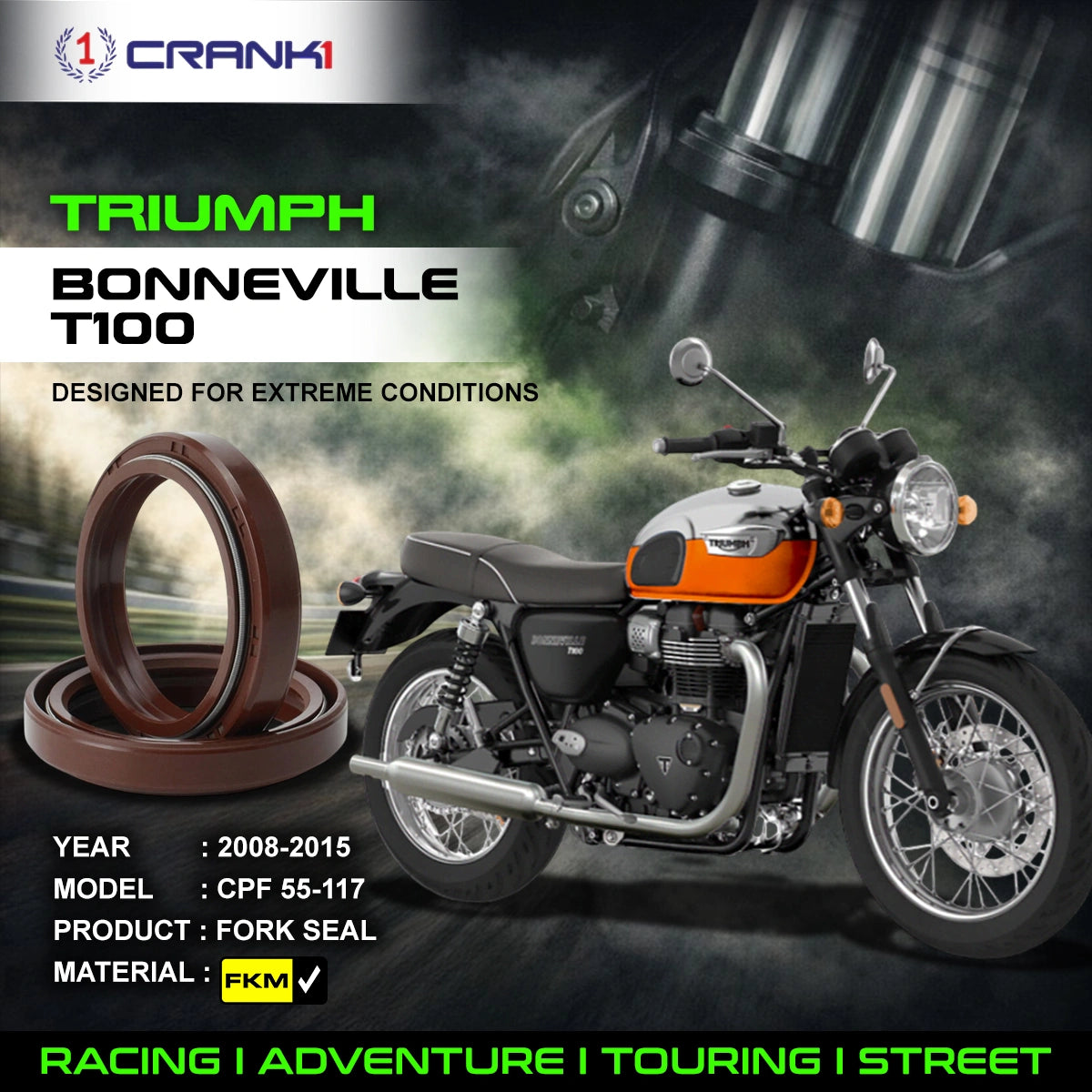 Fork Oil Seals Pair For Triumph Bonneville T100 (2008-2015) - CPF55-117