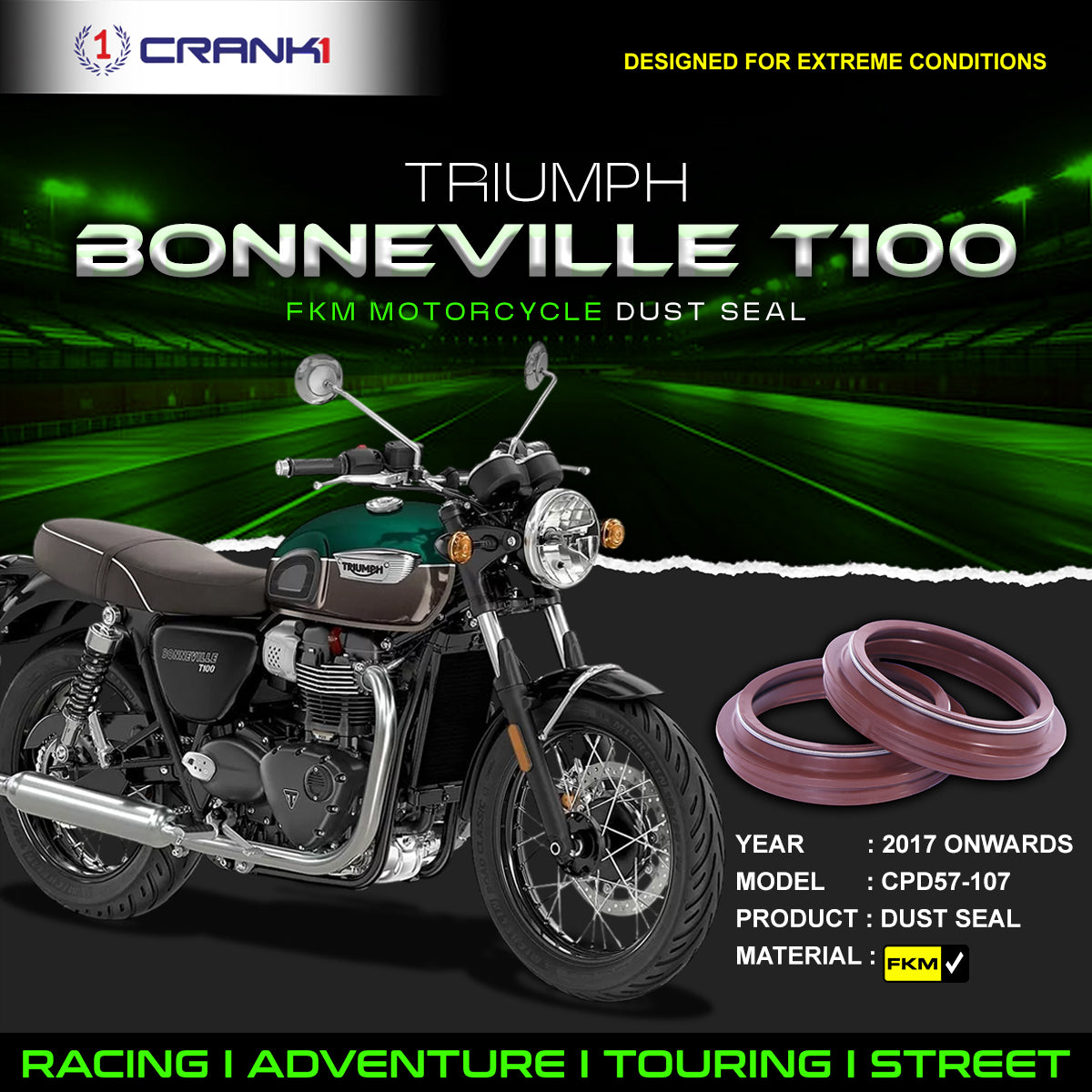 Fork Dust Seals Pair For Triumph Bonneville T100 (2017 Onwards) - CPD57-107