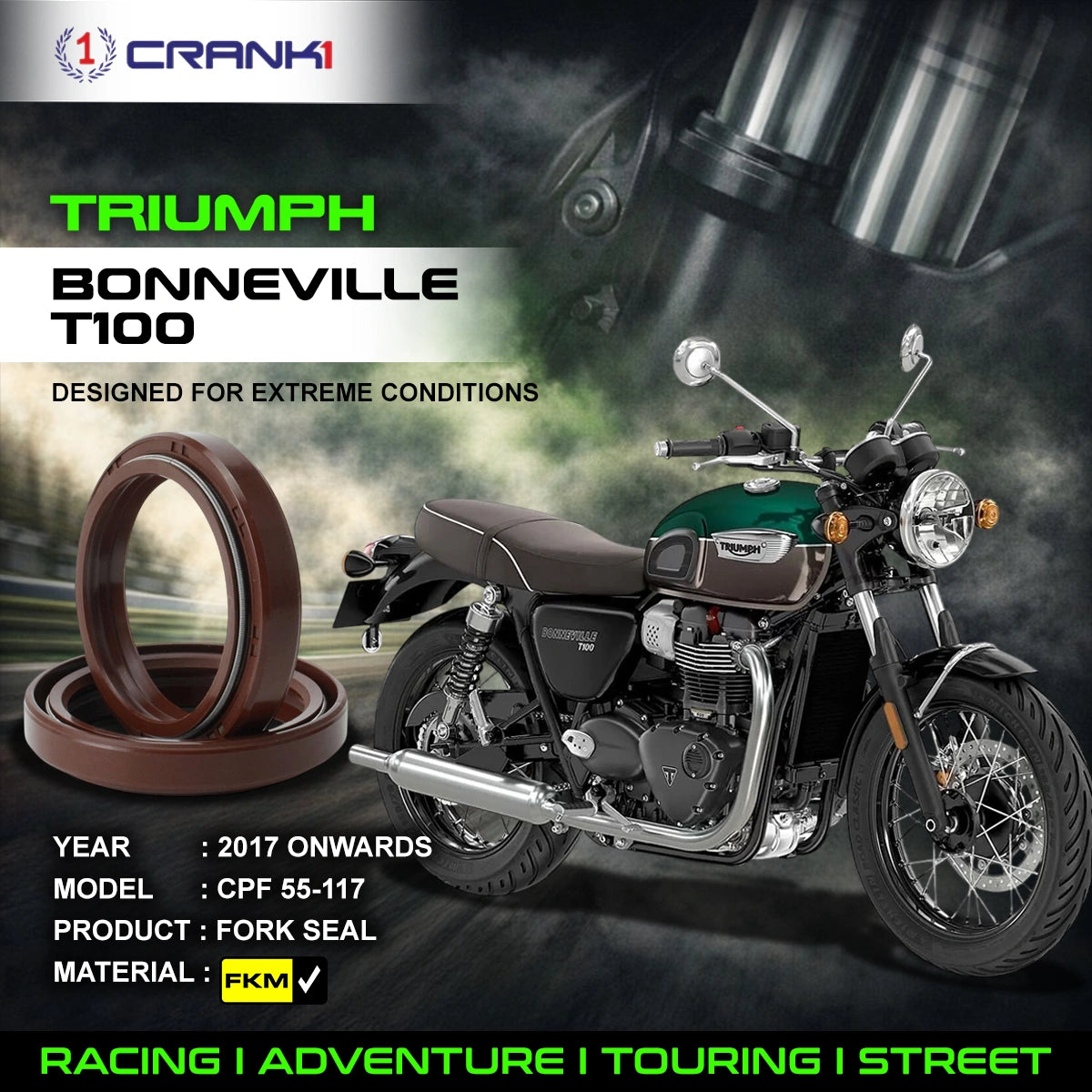 Fork Oil Seals Pair For Triumph Bonneville T100 (2017 Onwards) - CPF55-117