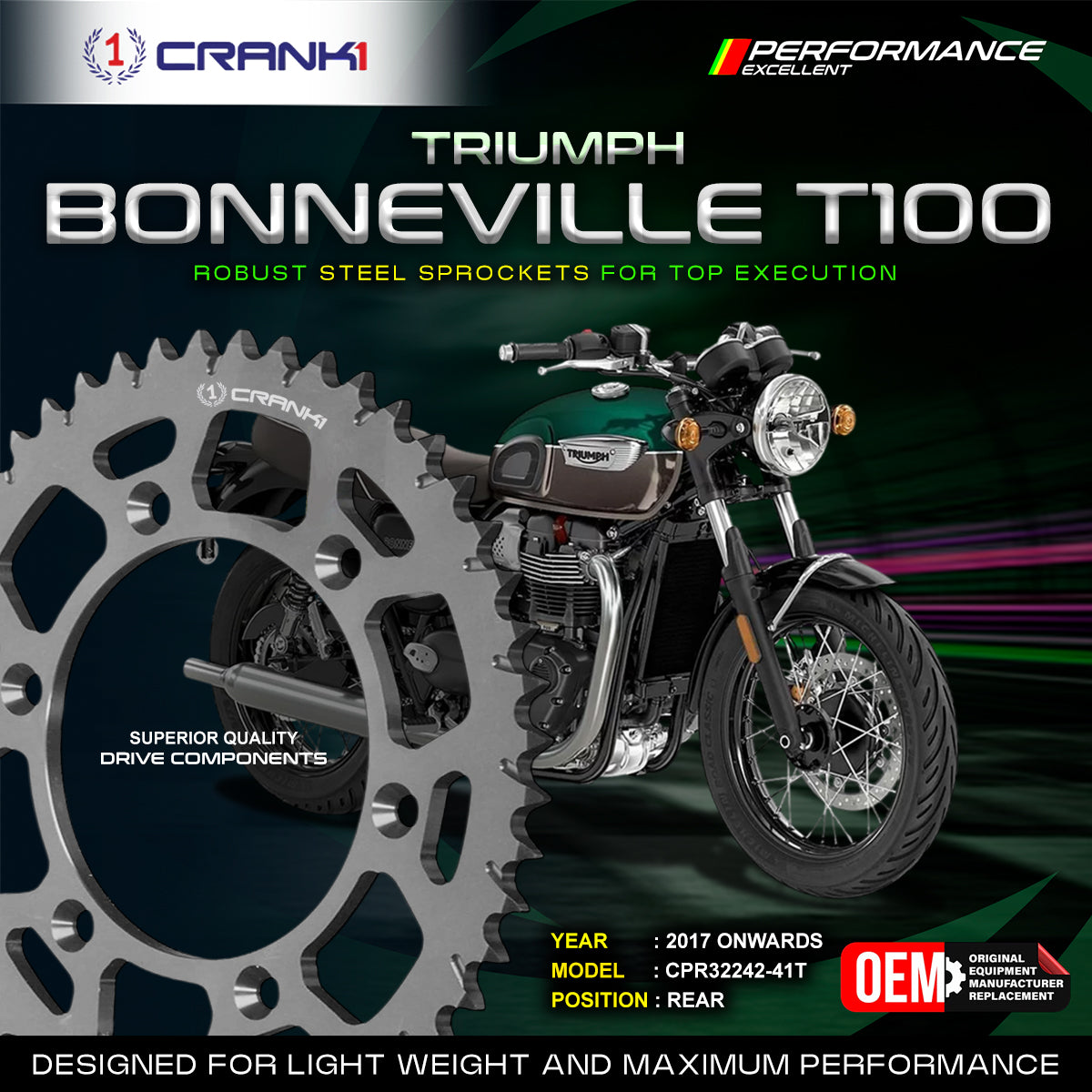 Sprocket For Triumph Bonneville T100 (2017 Onwards) - Rear - CPR32242-41T