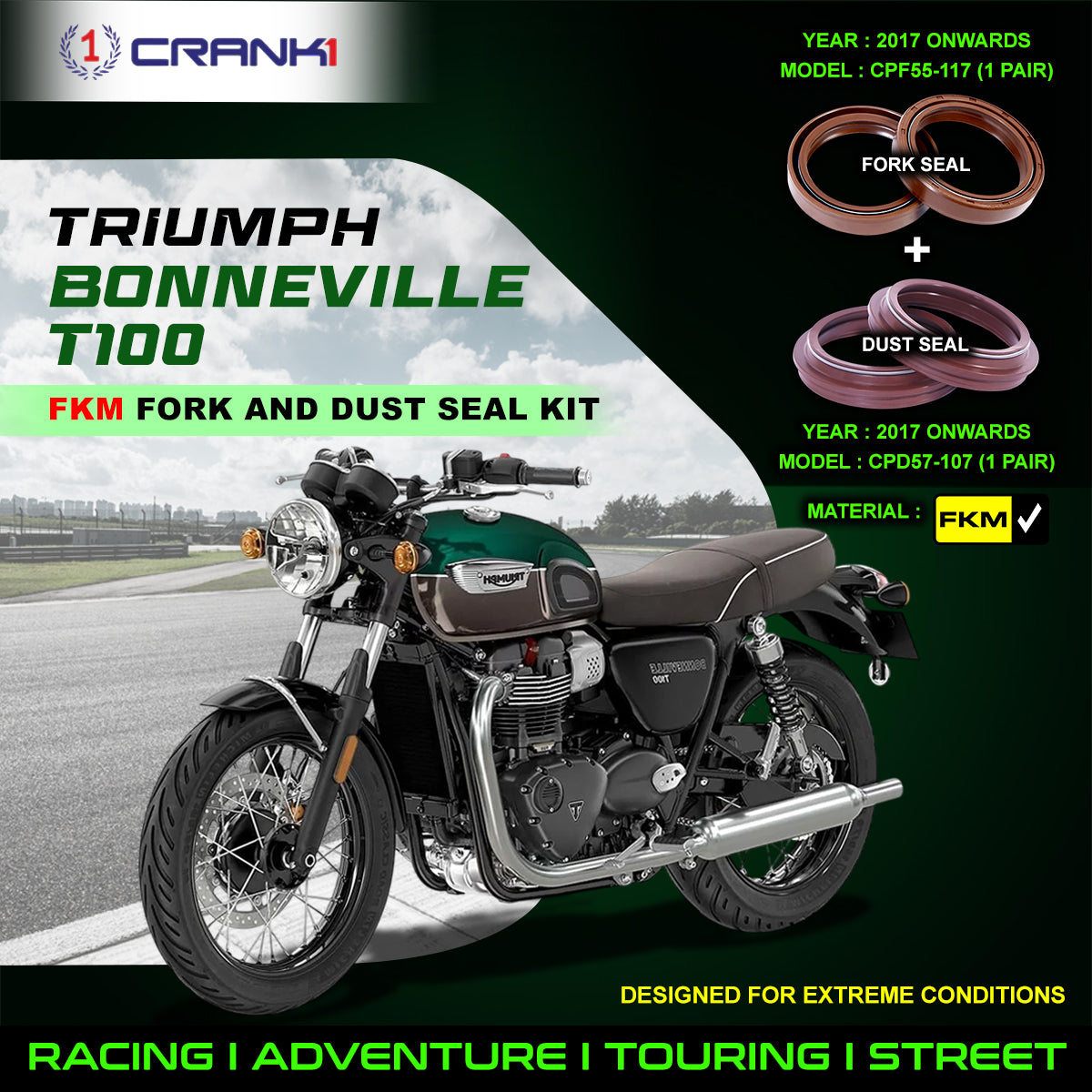 Fork And Dust Seals Kit For Triumph Bonneville T100 (2017 Onwards)