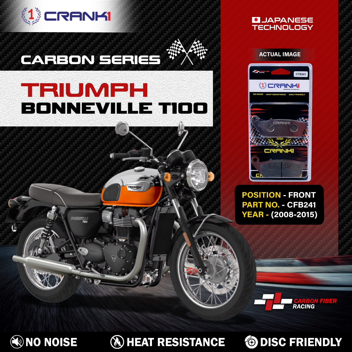 Carbon Brake Pads For Triumph Bonneville T100 (2008-2015) - Front - CFB241 - 2 Sets