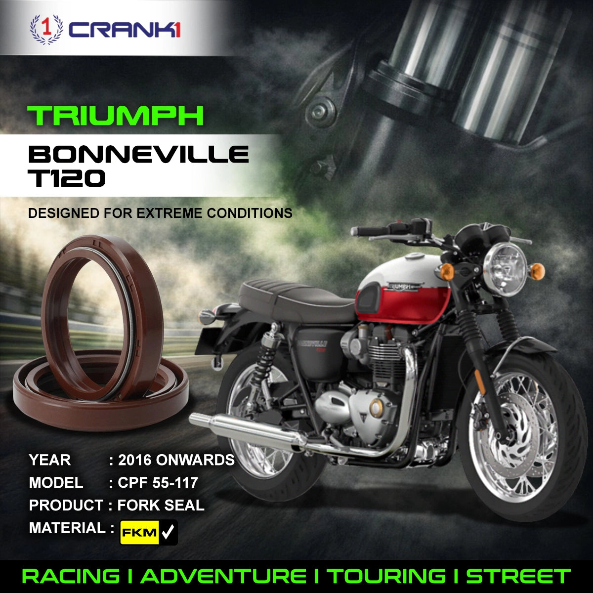 Fork Oil Seals Pair For Triumph Bonneville T120 (2016 Onwards) - CPF55-117