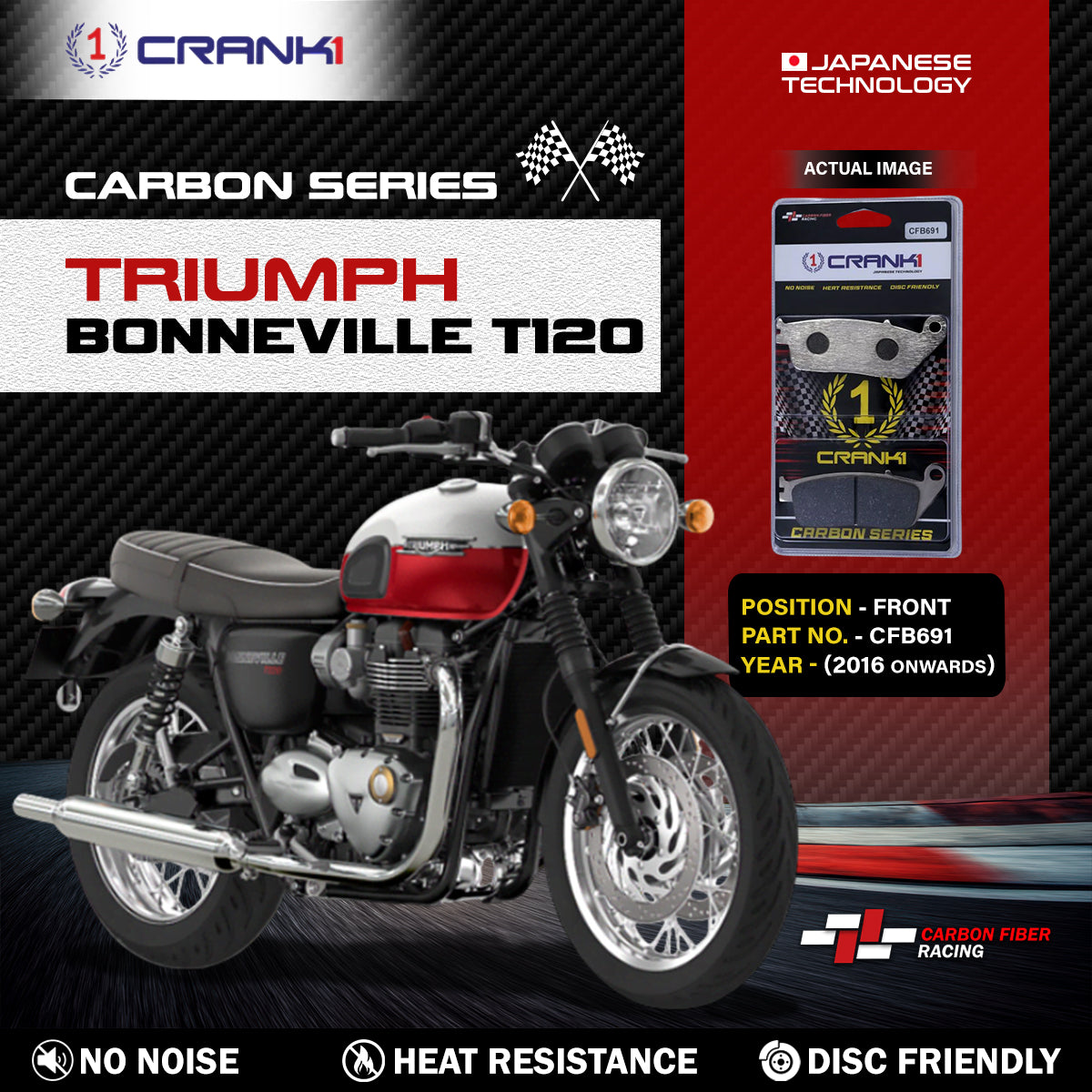 Carbon Brake Pads For Triumph Bonneville T120 (2016 Onwards) - Front - CFB691