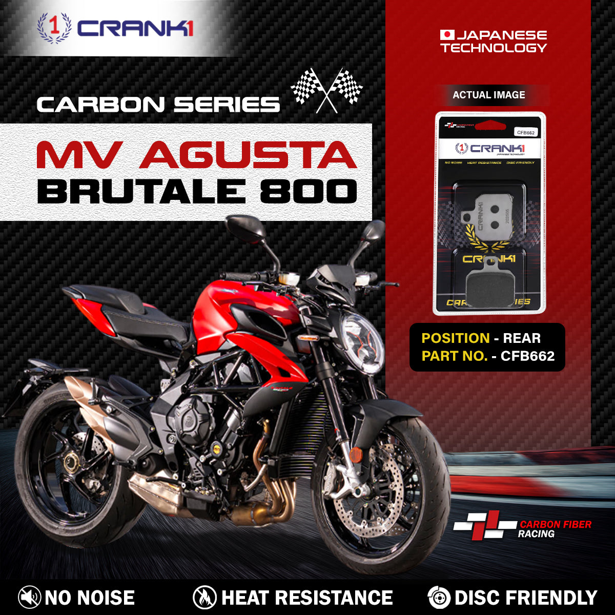 Carbon Brake Pads For MV Agusta Brutale 800 - Rear - CFB662