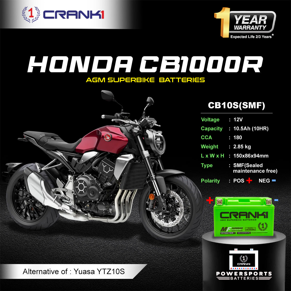 Battery For Honda CB1000R (2009-2025) - CB10S - Factory Activated