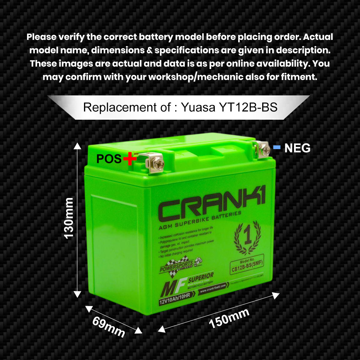 Battery For Ducati 1098 (2007-2025) - CB12B-BS - Factory Activated