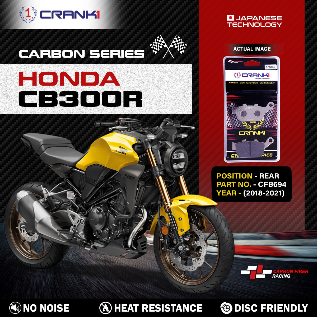 Carbon Brake Pads For Honda CB300R (2018-2021) - Rear - CFB694