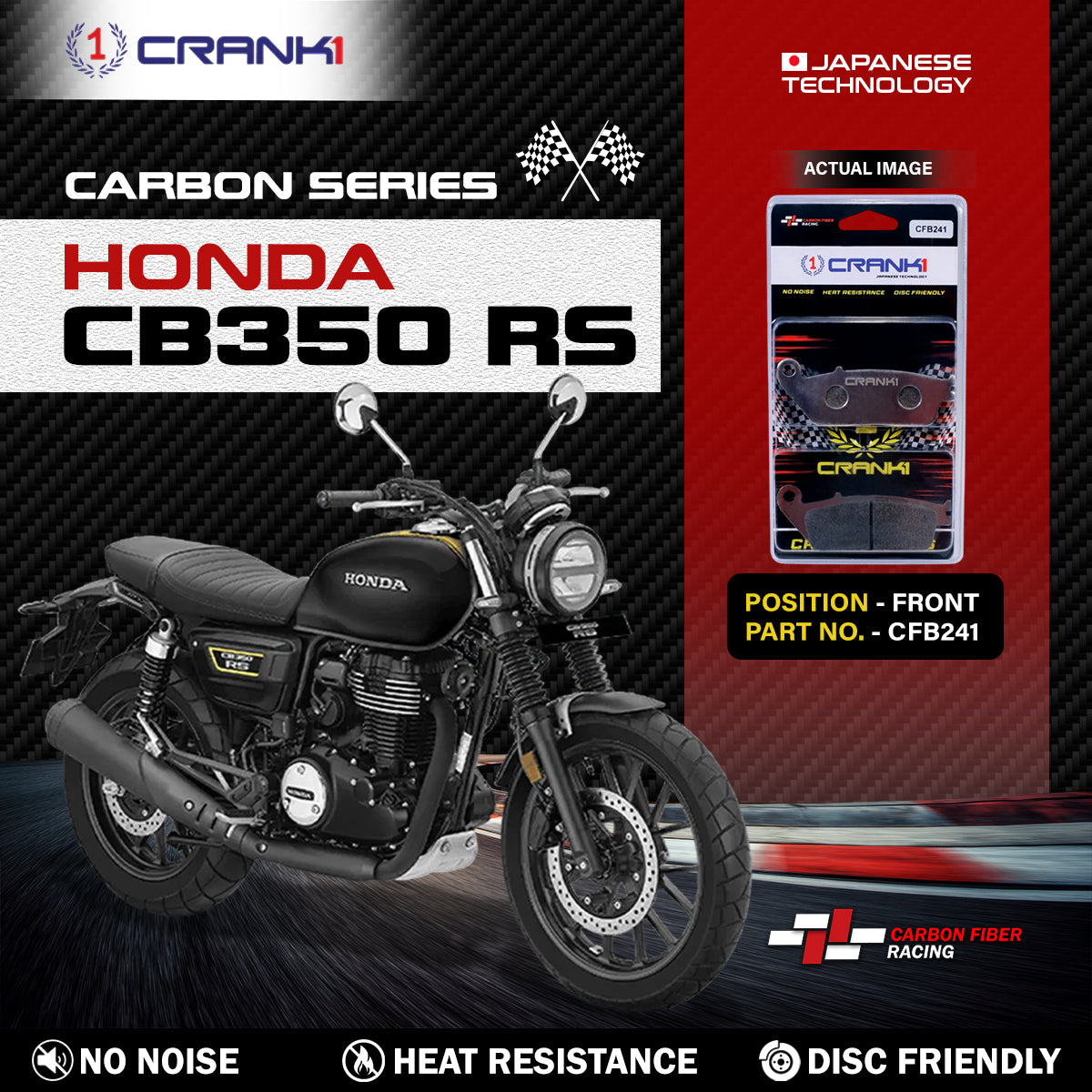 Carbon Brake Pads For Honda CB350 RS - Front - CFB241 - 1 Set