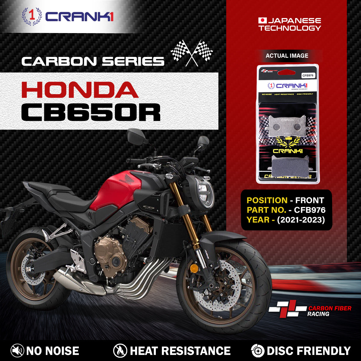 Carbon Brake Pads For Honda CB650R (2021-2023) - Front - CFB976 - 2 Sets