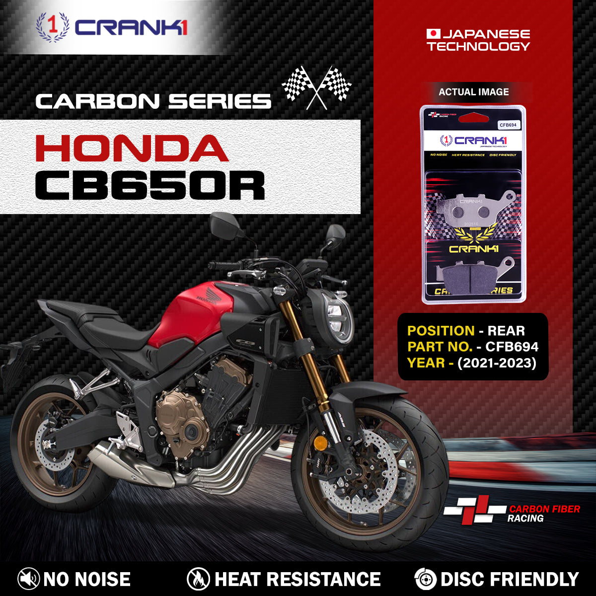 Carbon Brake Pads For Honda CB650R (2021-2023) - Rear - CFB694