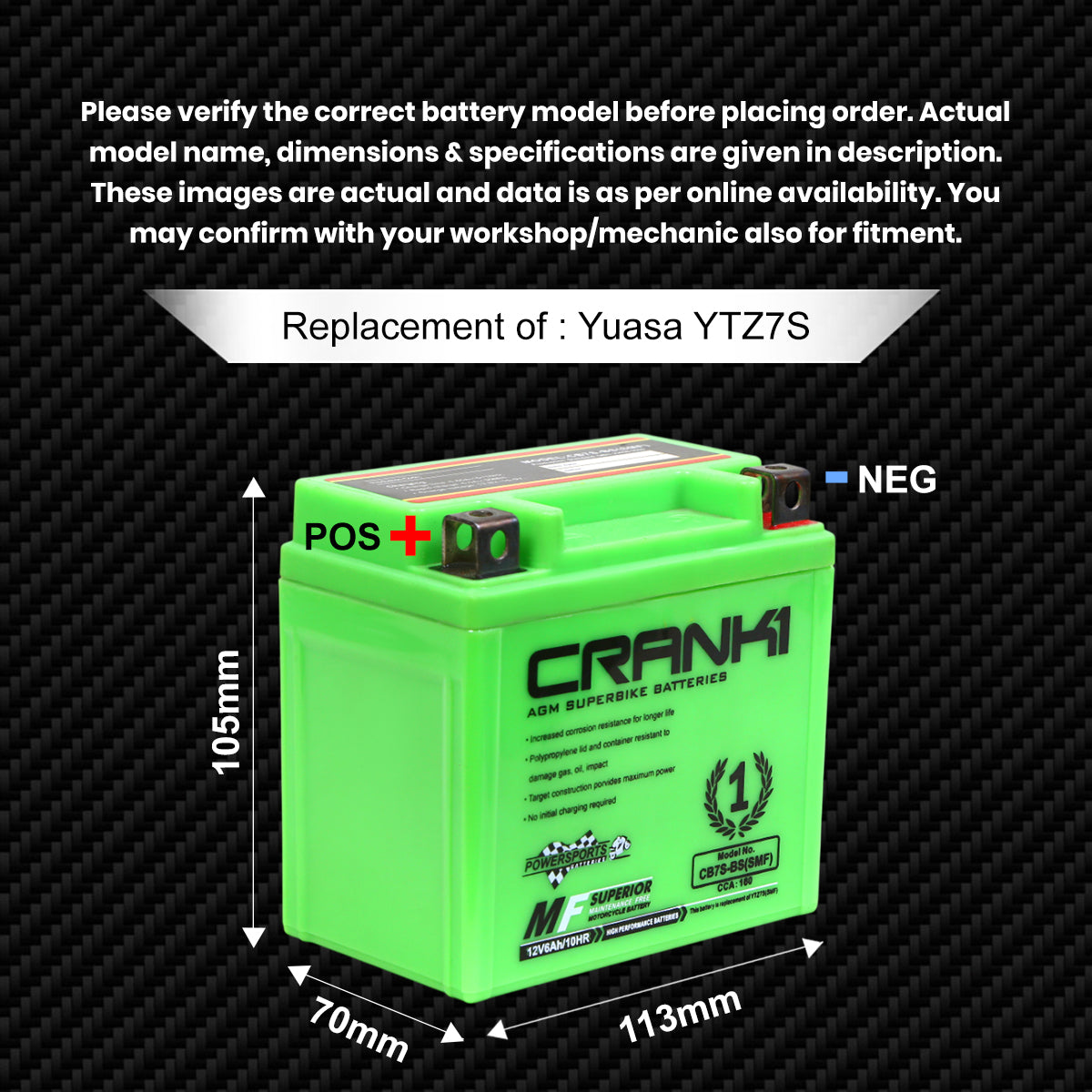 Battery For Yamaha YZF-R6 (2017-2021) - CB7S-BS - Factory Activated