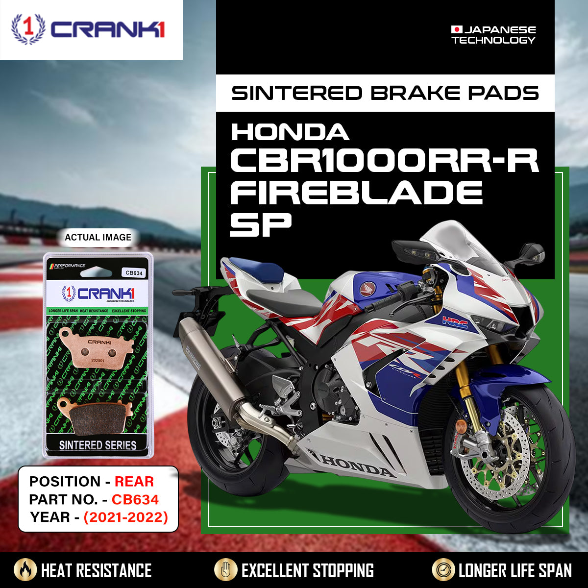 Sintered Brake Pads For Honda CBR1000RR-R Fireblade SP (2021-2022) - Rear - CB634 - 1 Set