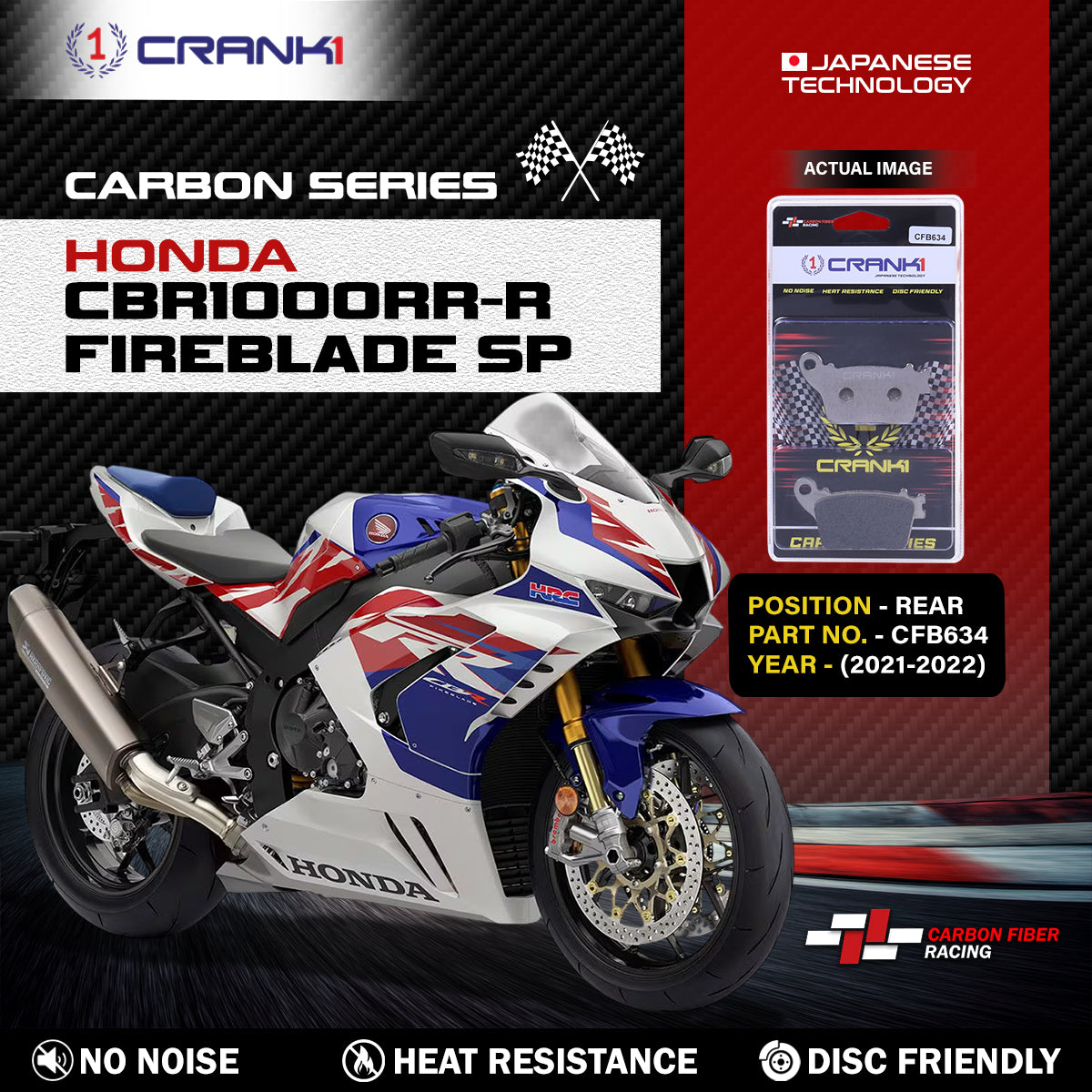 Carbon Brake Pads For Honda CBR1000RR-R Fireblade SP (2021-2022) - Rear - CFB634 - 1 Set