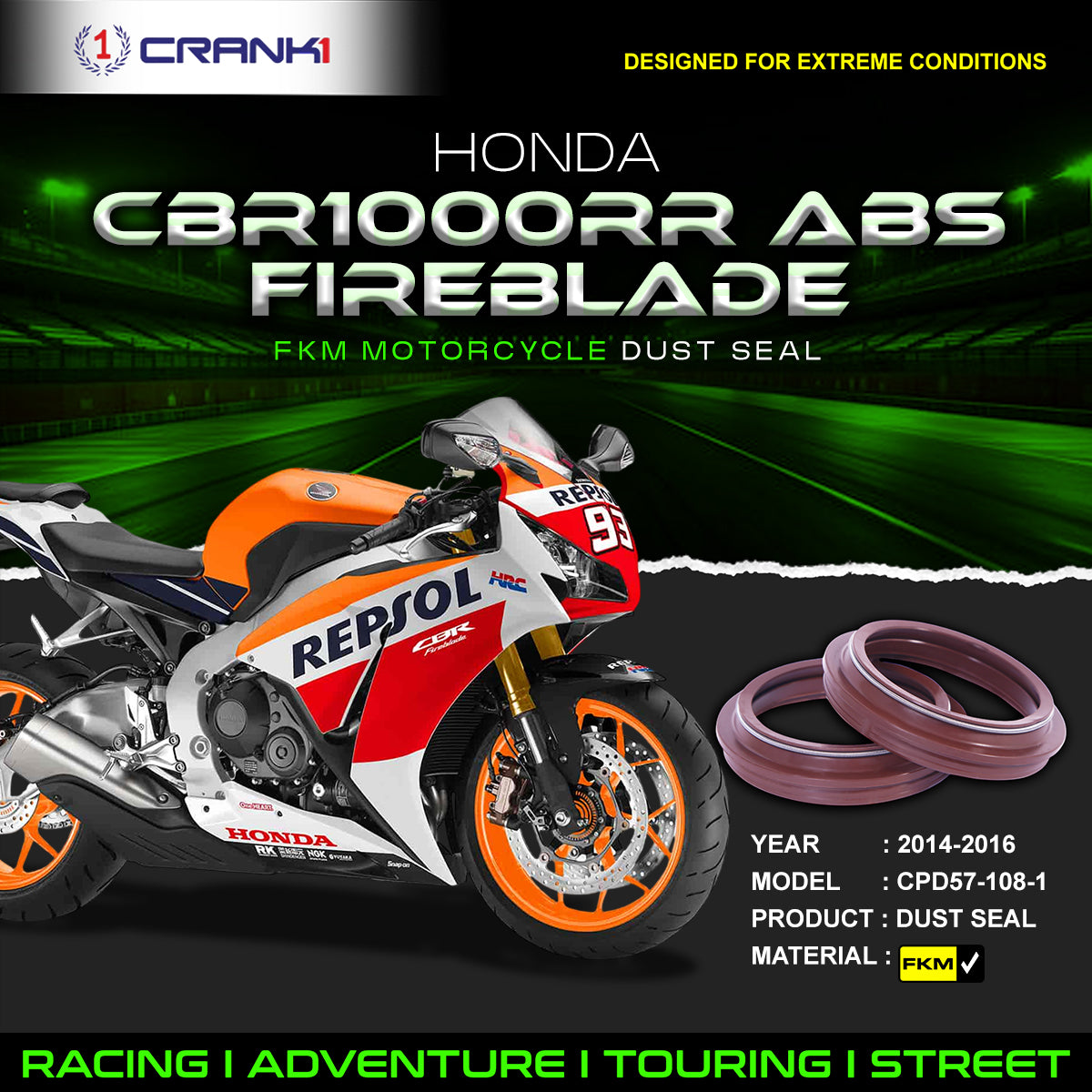 Fork Dust Seals Pair For Honda CBR1000RR ABS Fireblade (2014-2016) - CPD57-108-1
