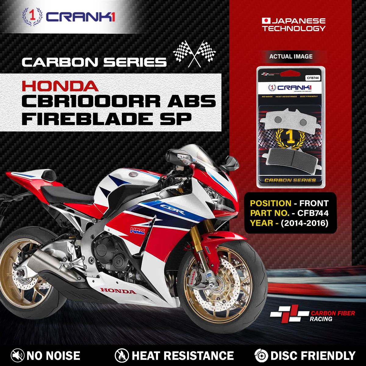 Carbon Brake Pads For Honda CBR1000RR Abs Fireblade SP (2014-2016) - Front - CFB744 - 2 Sets