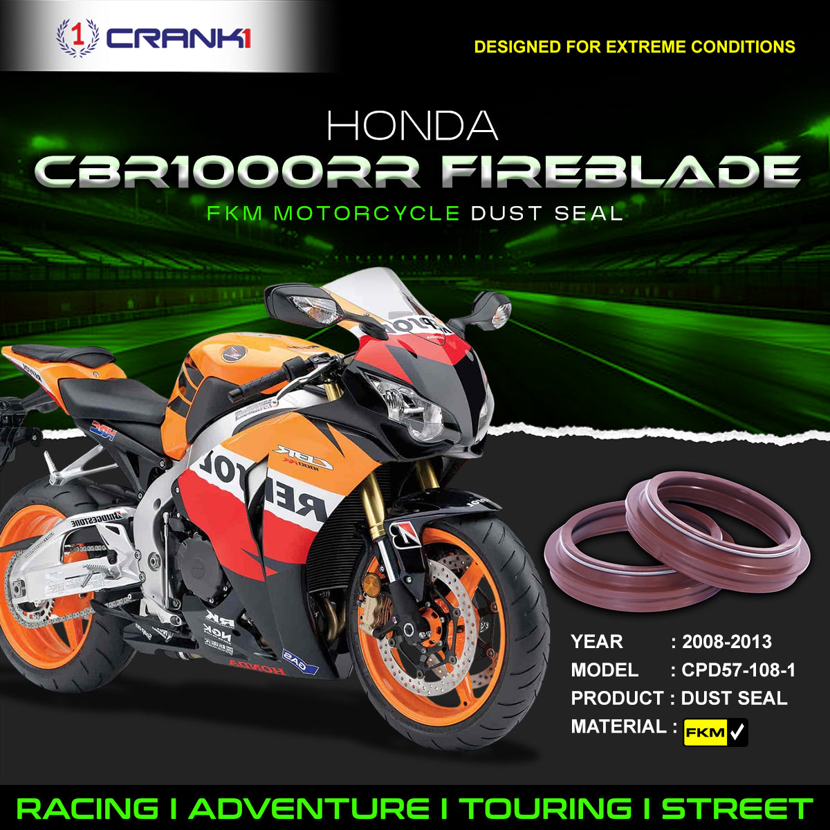 Fork Dust Seals Pair For Honda CBR1000RR Fireblade (2008-2013) - CPD57-108-1