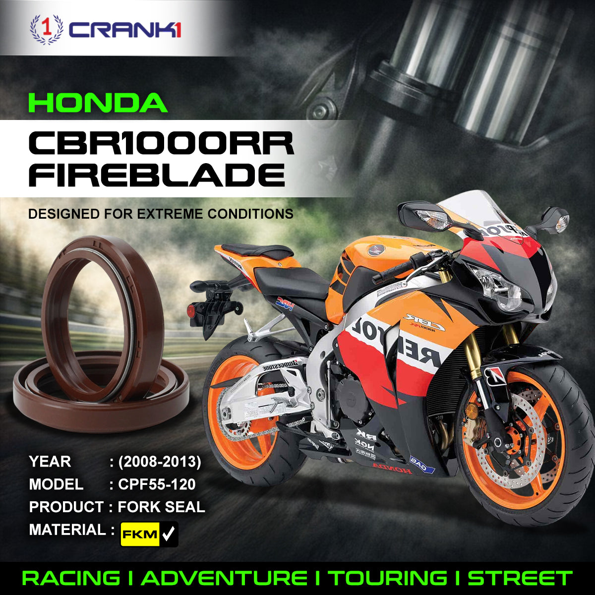 Fork Oil Seals Pair For Honda CBR1000RR Fireblade (2008-2013) - CPF55-120