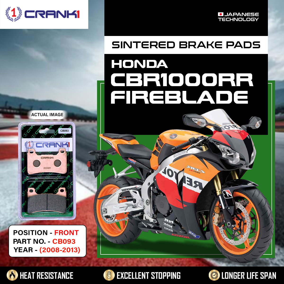 Sintered Brake Pads For Honda CBR1000RR Fireblade (2008-2013) - Front - CB093 - 2 Sets Required