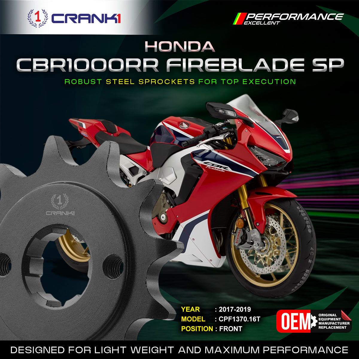Sprocket For Honda CBR 1000 RR Fireblade SP (2017-2019) - Front - CPF1370.16T