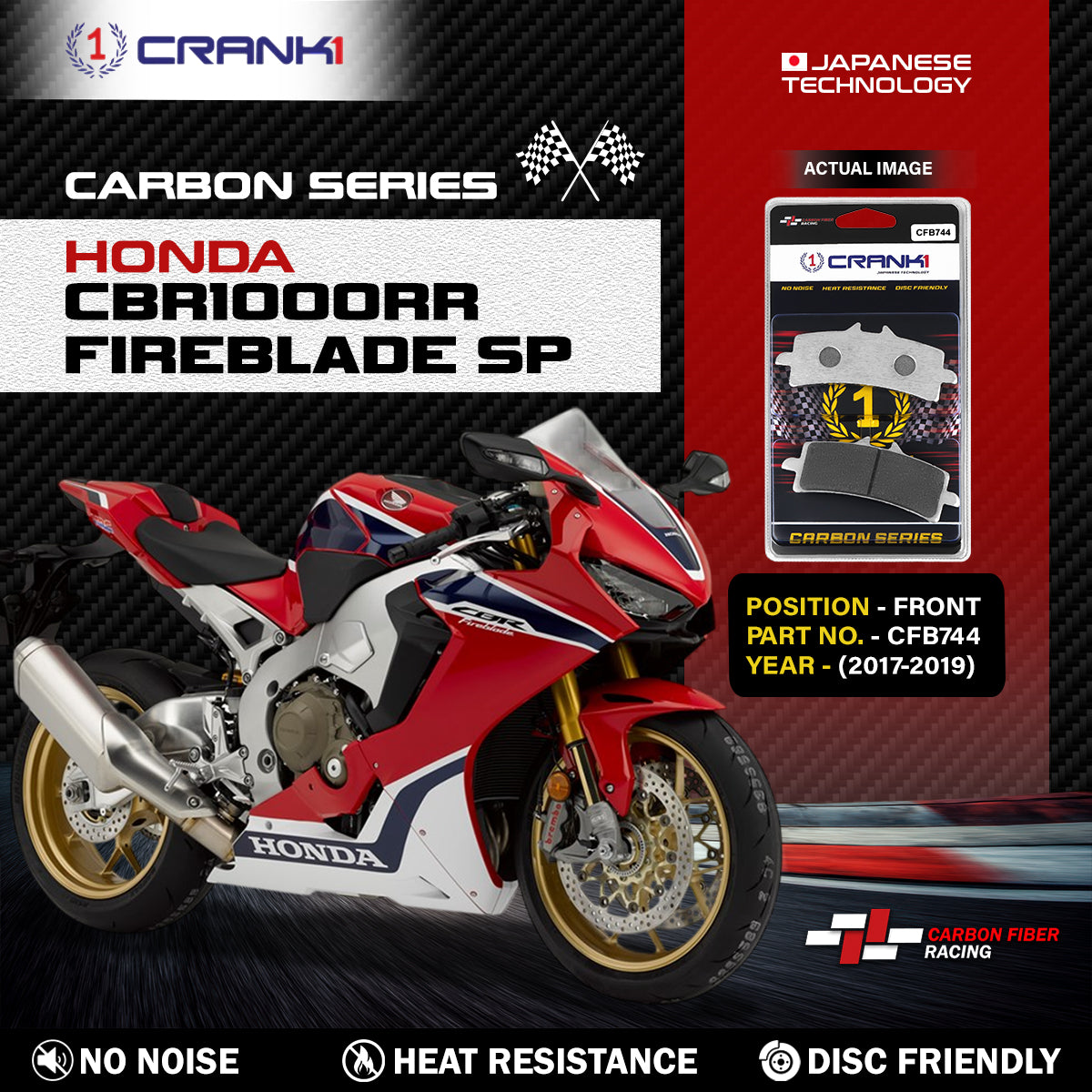 Carbon Brake Pads For Honda CBR1000RR Fireblade SP (2017-2019) - Front - CFB744 - 2 Sets