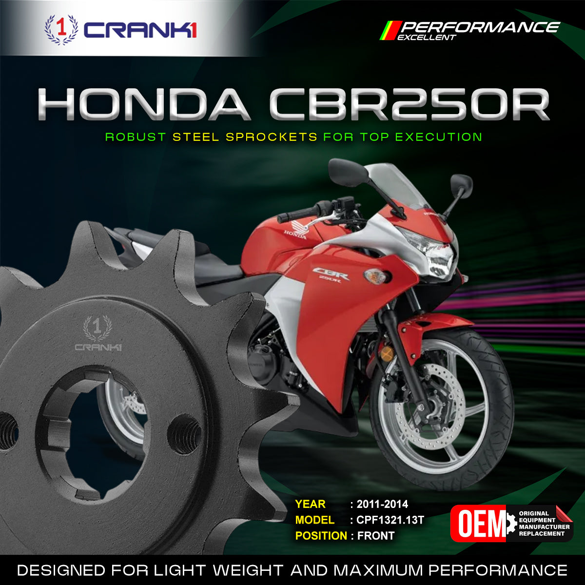 Sprocket For Honda CBR 250R (2011-2014) - Front - CPF1321.13T