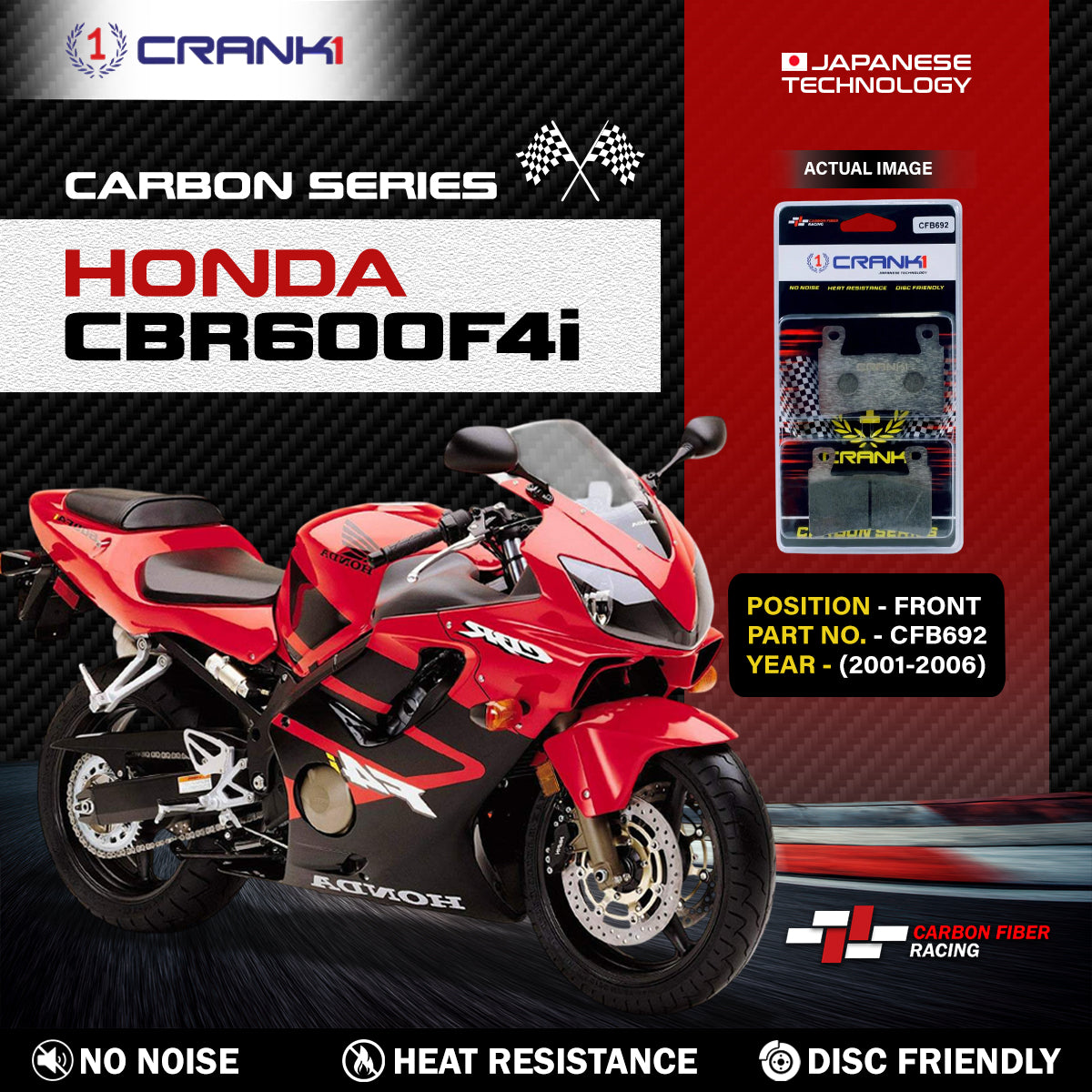 Carbon Brake Pads For Honda CBR600F4i (2001-2006) - Front - CFB692