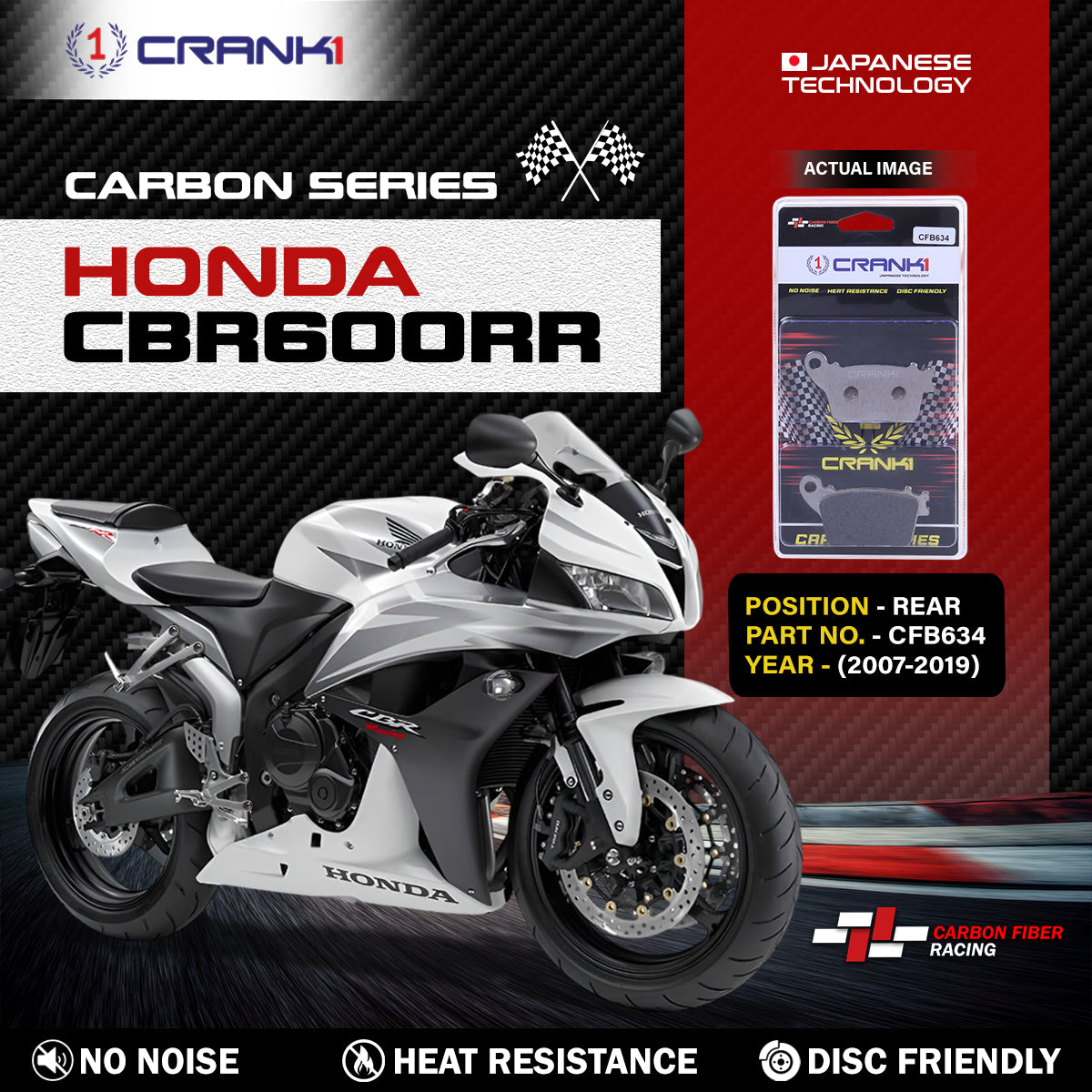 Carbon Brake Pads For Honda CBR600RR (2007-2019) - Rear - CFB634