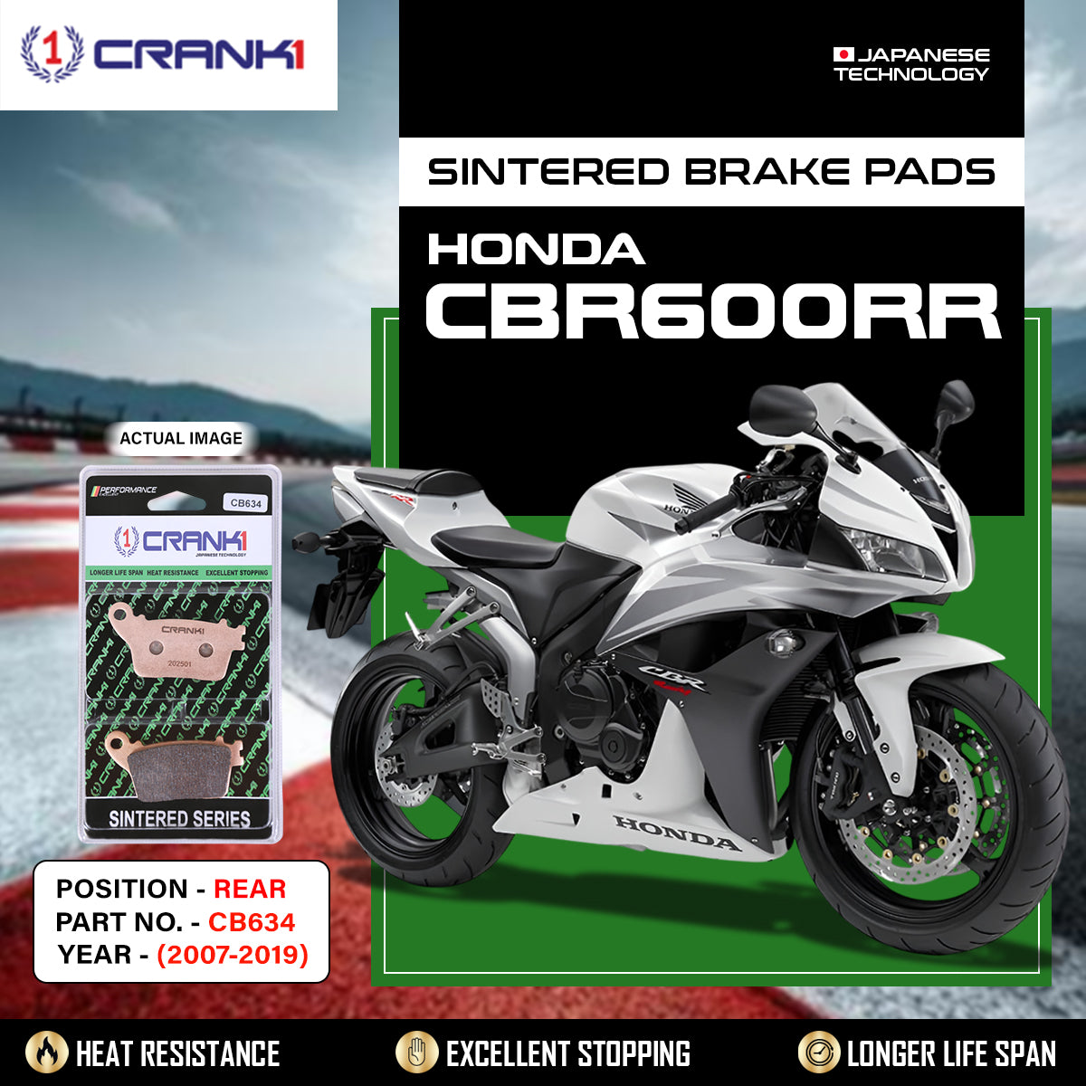 Sintered Brake Pads For Honda CBR600RR (2007-2019) - Rear - CB634 - 1 Set