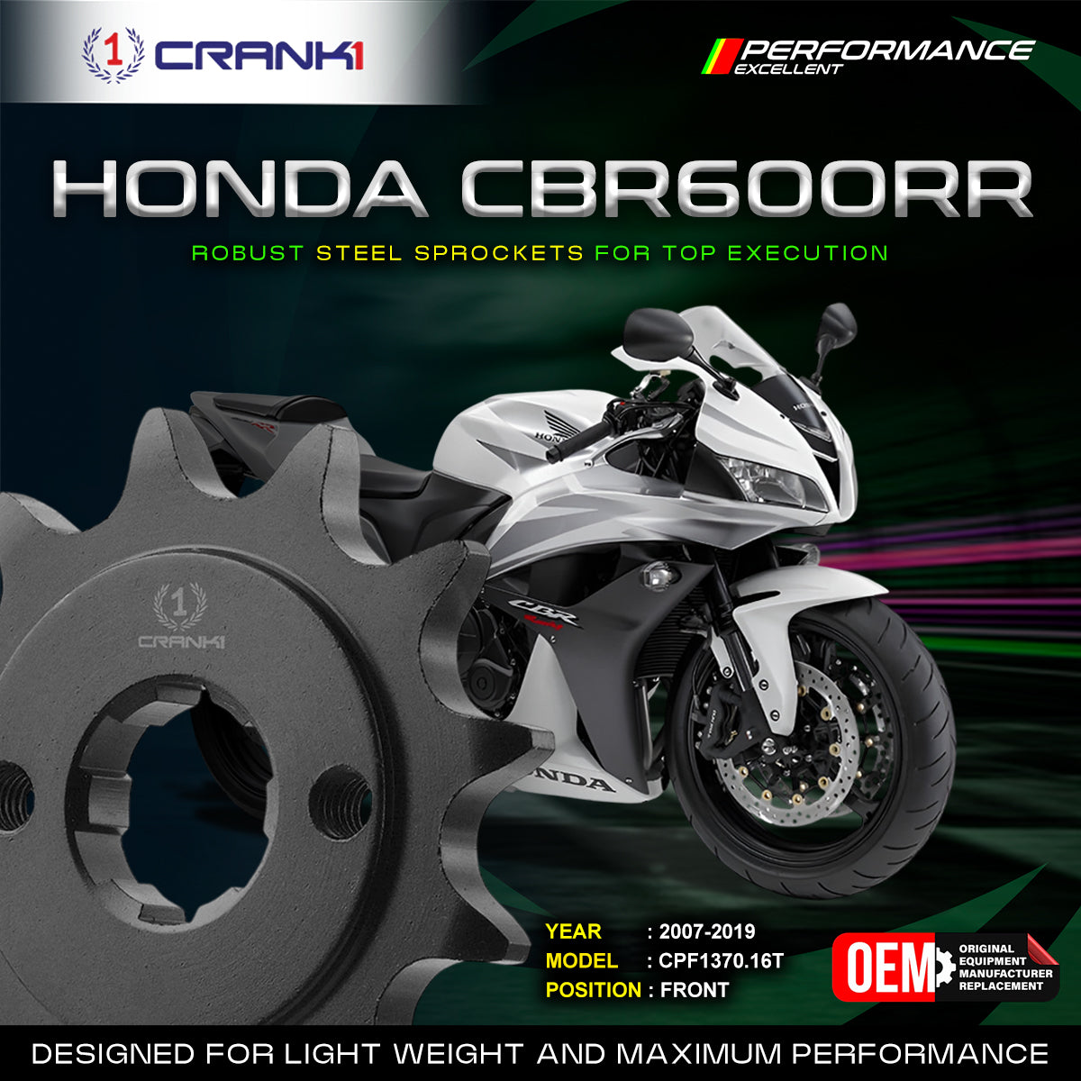 Sprocket For Honda CBR 600RR (2007-2019) - Front - CPF1370.16T